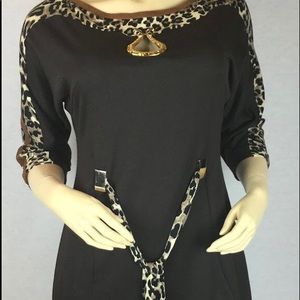 Stylish Turkish MIDI Dress brown leopard animal print design stretch 3/4 sleeves